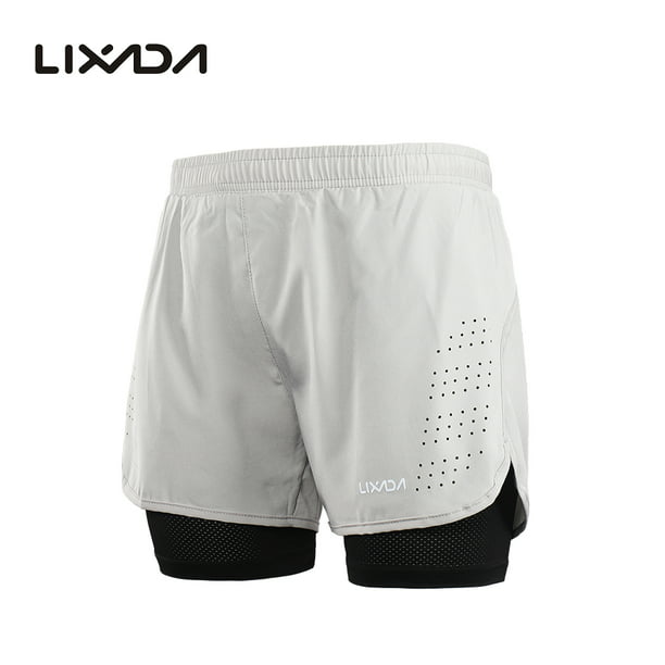 Mens Sports Running Shorts Active Training Exercise Jogging 2 in 1 Shorts